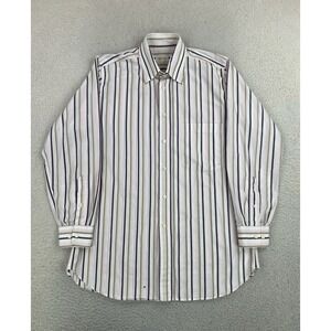 Brioni Dress Shirt Mens Large White Stripe Classic Fit Cotton Made In Italy LS